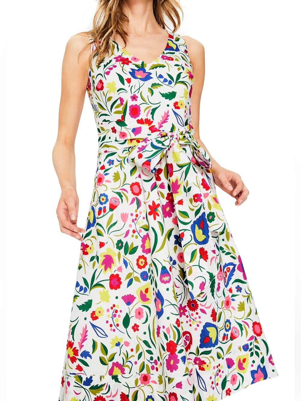 Boden Women’s White Multi Floral Jade Fit & Flare Linen Cotton Dress- Size 6P